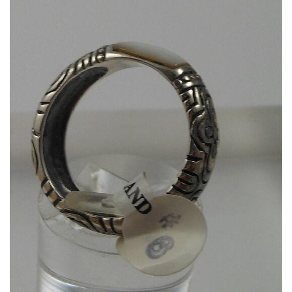 Unique Vintage Sterling Silver MOP Mother of Pearl Shell Ring Oxidized Size 6 - Picture 7 of 10